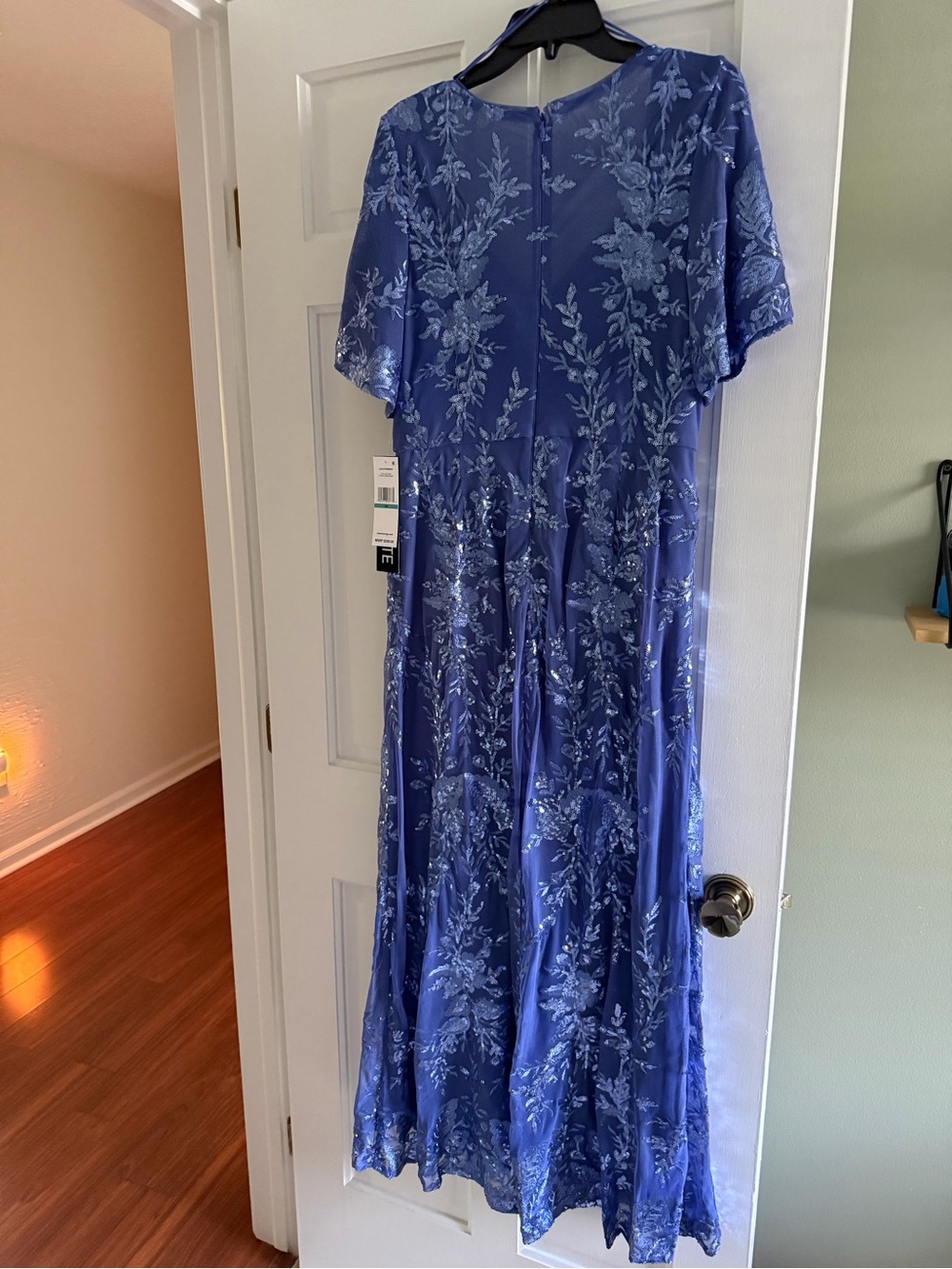 Alex Evenings Periwinkle Floral Lace Maxi Gown